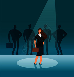 有才华的女商人站在探照灯上征聘雇用职业和就机会矢量概念有才华的候选人在探照灯上有领导能力的聚光灯上职业和就机会矢量概念背景图片