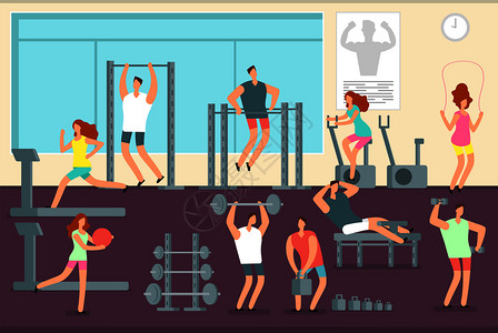 战绳训练的运动男性健身室内运动插画