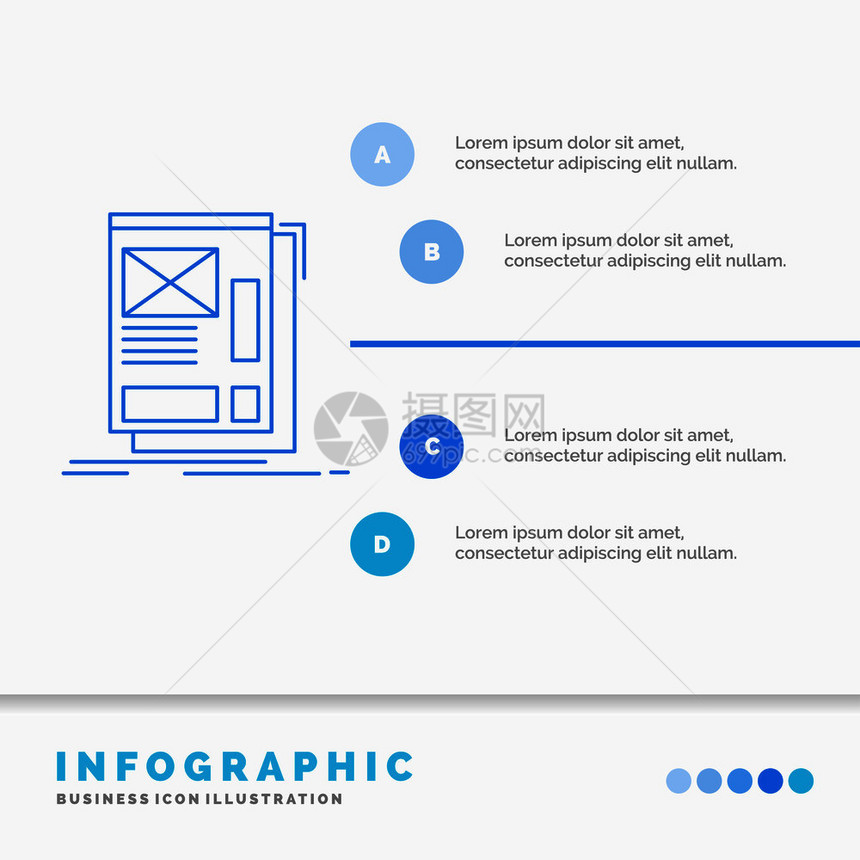 用于网站和演示的线条框架网络布局开发信息图表模板图片