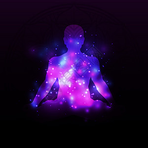 紫罗兰冥想曼荼罗的剪影与闪亮的效果隔绝矢量插图紫色冥想曼荼罗的剪影具有闪亮的效果背景图片