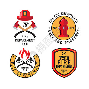 消防员徽章和局配有矢量交叉消防和员盔的徽章和高清图片