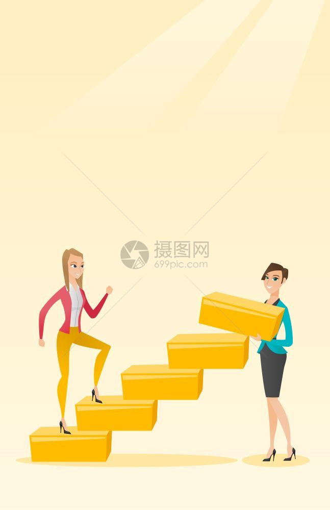 商业女性建设阶梯和登上阶梯图片