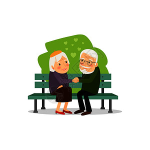已婚夫妇老年人坐在公园的长椅上插画