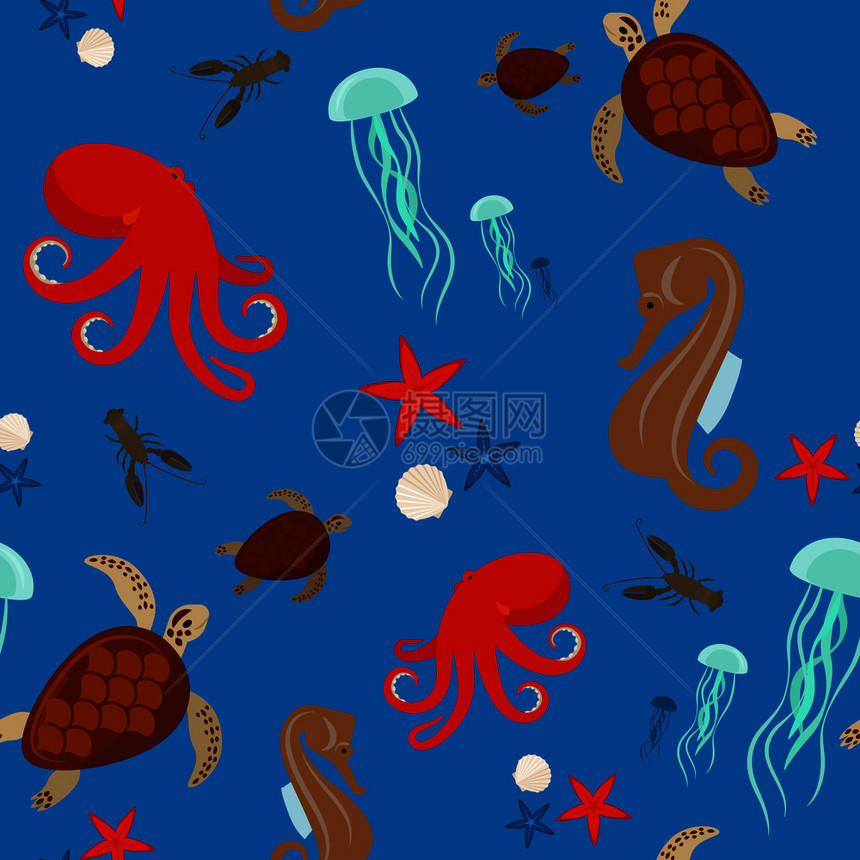 海底海洋动物矢量图图片
