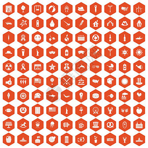 10个暑假图标以橙色六边形孤立矢量说明式组图片