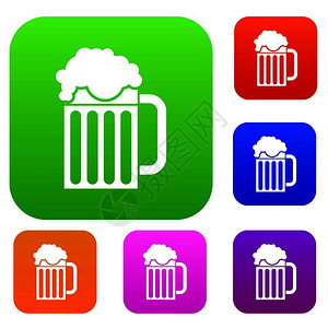 不同颜色孤立矢量插图中的啤酒杯标溢价收集啤酒杯套集图片