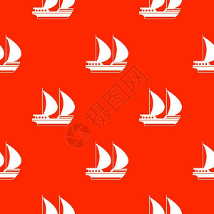 红色快艇红色背景上的小船帆船快艇图插画