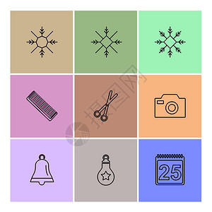 塞伦德梳子剪刀照相机钟声切菜雪花圣诞节12月5日冬季雪插画