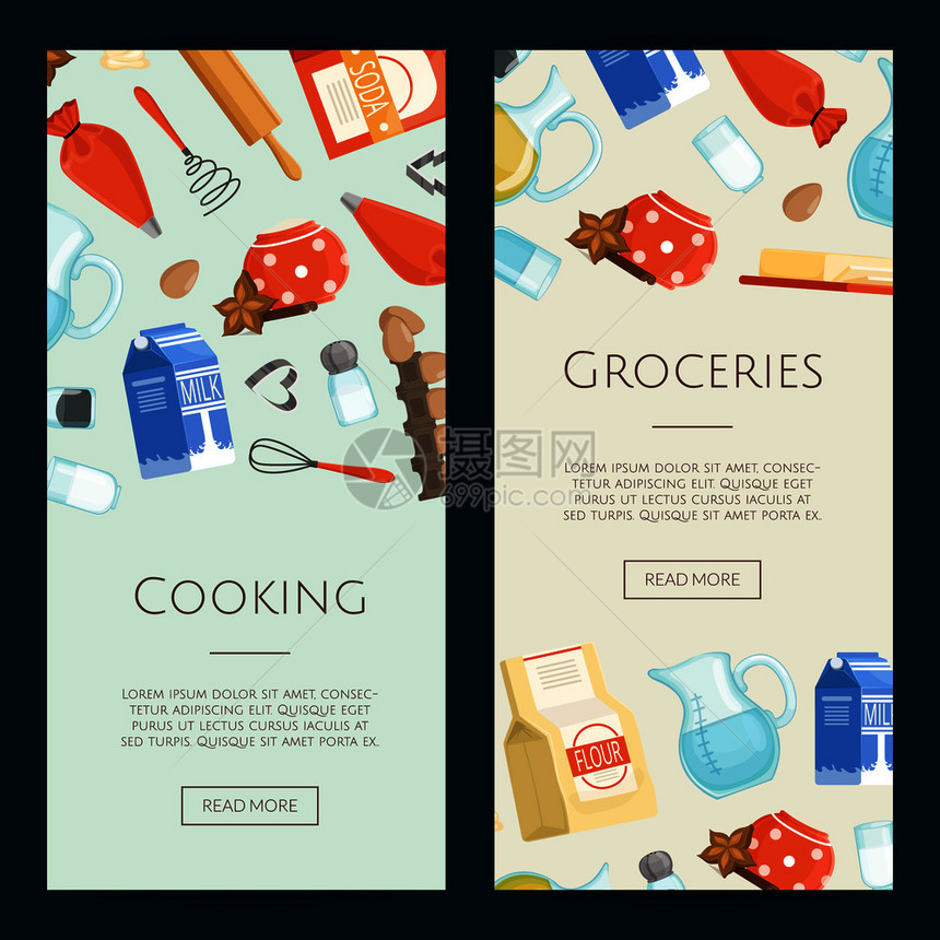 食品杂货和烹饪新鲜海报插图食品杂货或纵向标模板图片
