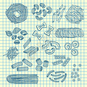 法法尔笔记本单元格表插图上手工绘制的意面类型插画