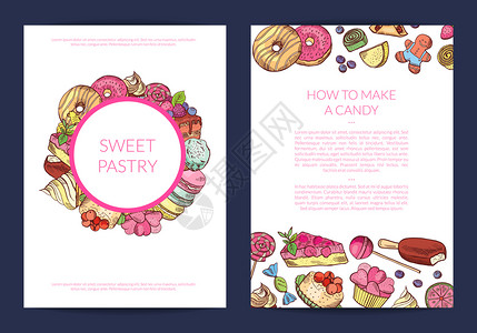 坎吉卡手画糖果糕点店或卡小册子模板配有文字插图和位置插画
