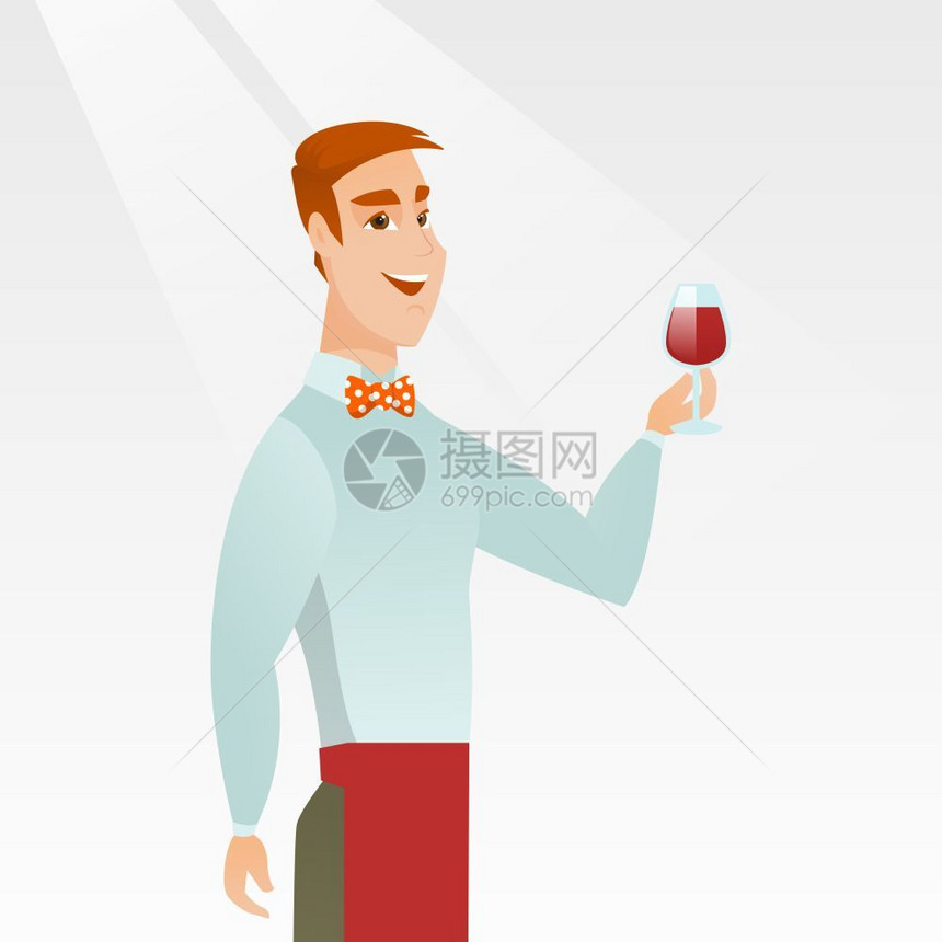 年轻酒保手握着一杯葡萄酒图片