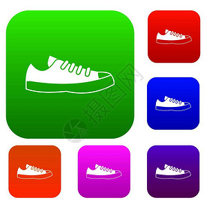 以不同颜色的孤立矢量插图组运动鞋标溢价收集运动鞋图片