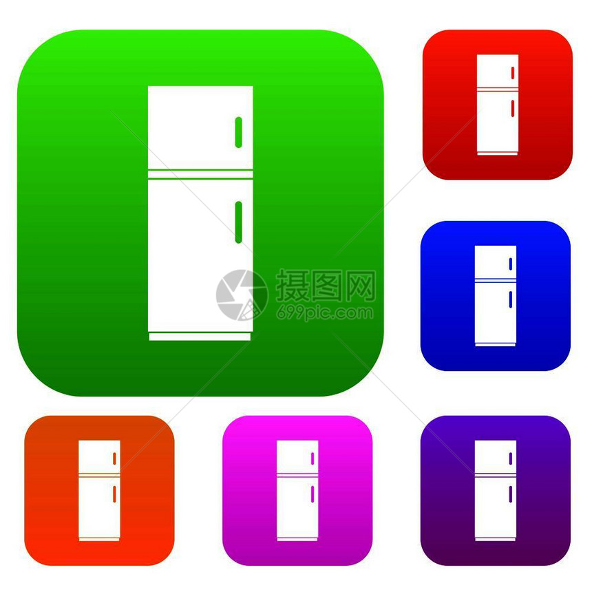 以不同颜色的孤立矢量插图显示的冰箱标溢价收集冰箱图片
