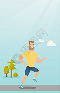 在户外跑步的快乐运动员卡通矢量插画图片