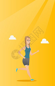 运动服女员跑步矢量平板设计图垂直布局年轻女操控矢量插图图片