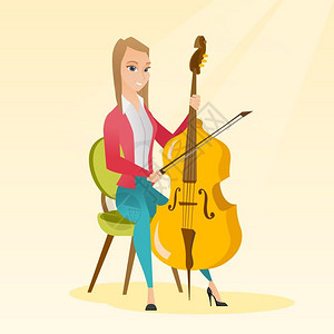 坐在椅子上拉大提琴的年轻女子背景图片