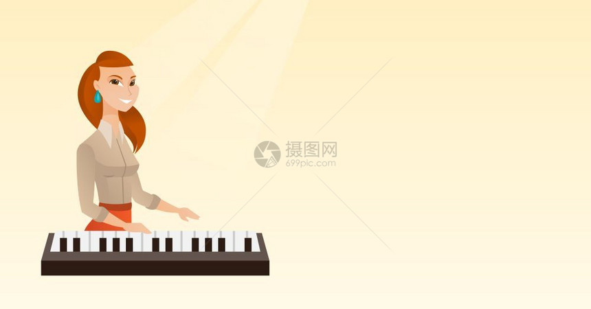 演奏钢琴电子琴的年轻女音乐家图片