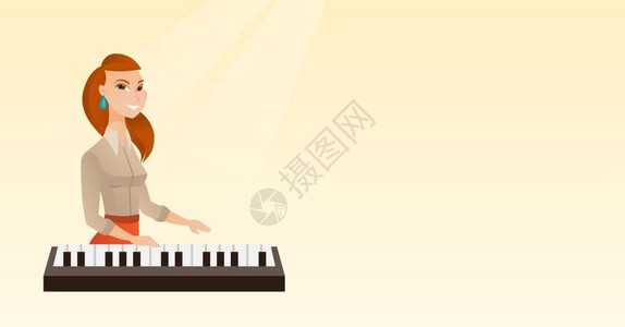 少儿成人钢琴演奏钢琴电子琴的年轻女音乐家插画
