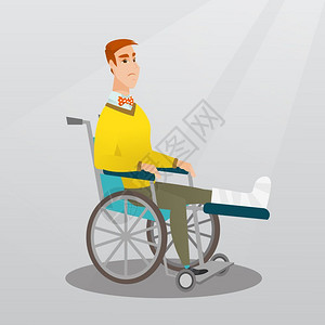 男人坐在轮椅上坐在轮椅上腿骨折的男人插画