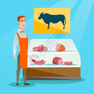 超市卖鲜肉的屠夫图片