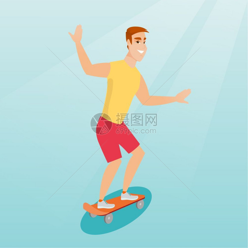 快乐年轻人骑着滑板健康生活方式图片