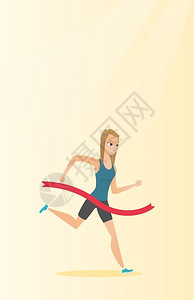 垂直马拉松欢乐的年轻女运动员跨过终点线插画