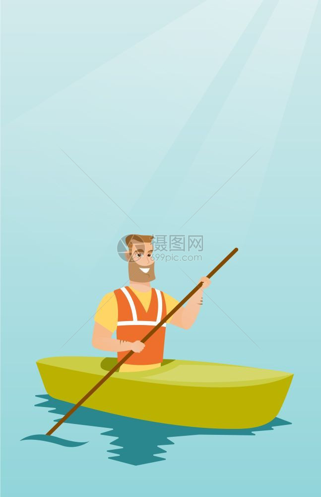 乘独木舟的年轻男子图片