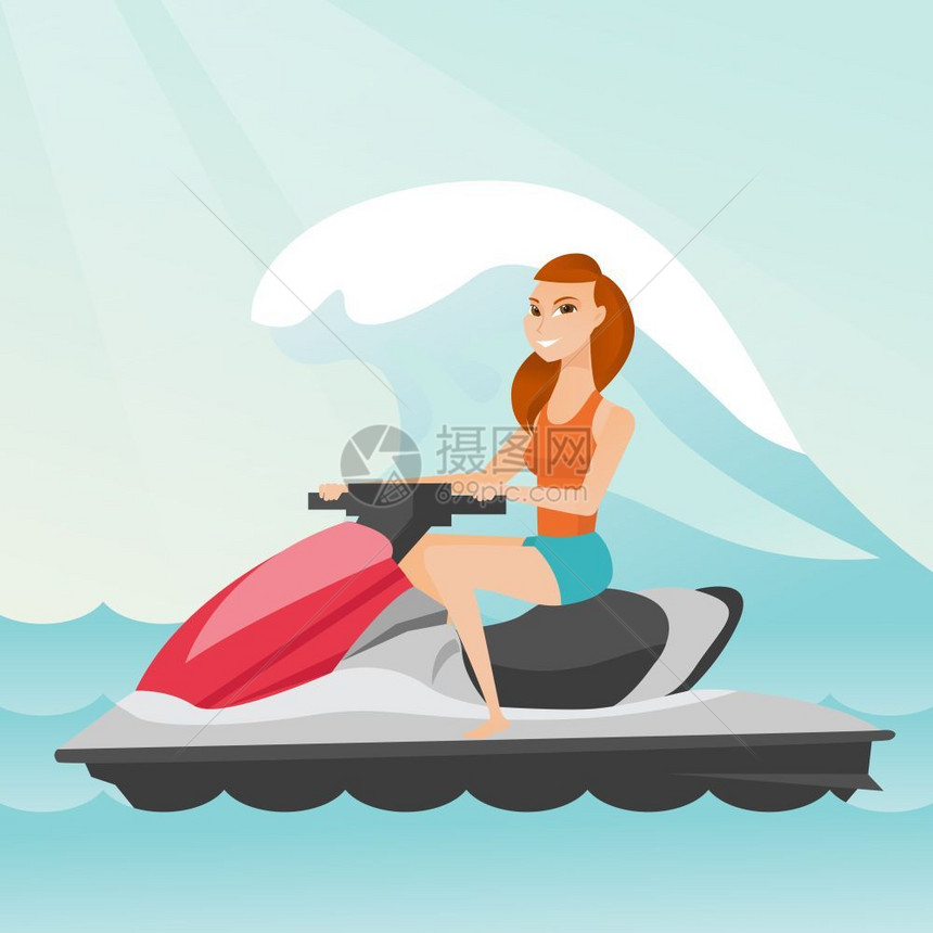 坐在水上摩托车上的青年女子图片