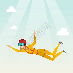 快乐的年轻女子乘降落伞飞翔图片