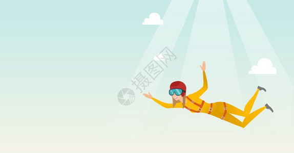 女潜水空中极限运动跳伞的女子插画