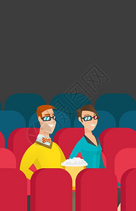 在剧院看3d电影的年轻夫妇卡通矢量插画图片