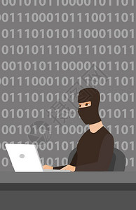 黑客编程使用笔记本电脑窃取数据和个人身份信息矢量漫画插图垂直布局黑客用笔记本电脑窃取信息插画