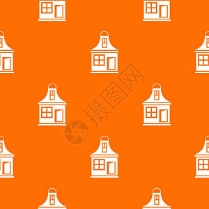 以案说法任何设计的小型房屋图案都以橙色的颜重复无缝小房屋图案矢量几何例小房屋案无缝背景