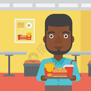 一名非洲美国人在咖啡馆背景矢量平面设计插图上图片
