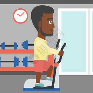 综合训练器一名非洲美国人在健身房矢量平板设计插图方形布局插画