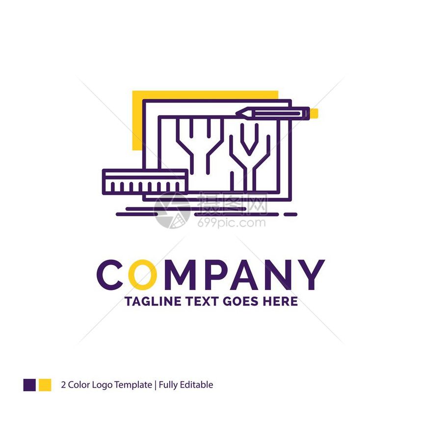 建筑蓝图电路设计工程紫色和黄品牌设计以及贴标签地点的公司名称标识设计小型和大企业的创意标识模板图片