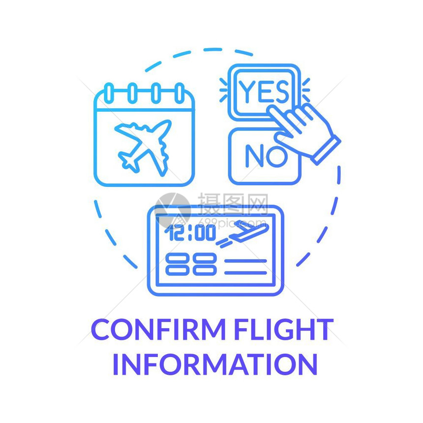 航空公司在线服务设想细插图飞机旅行状况确认矢量孤立大纲rgb彩色绘图图片