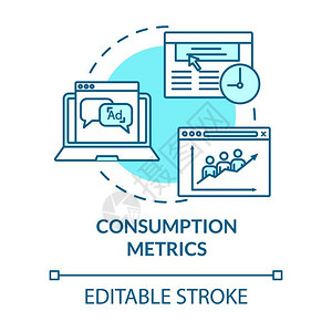 品牌消费店消费计量指标概念图营销统计分析在线交通客户满意率设想细线插图矢量孤立大纲rgb彩色图画可编辑的中风插画