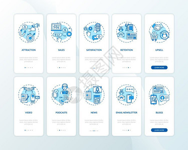 登入界面设置概念的移动应用程序页面屏幕上吸引和保留客户内容创建提示通过5步图形指示ui矢量模板配有rgb颜色插图设计图片