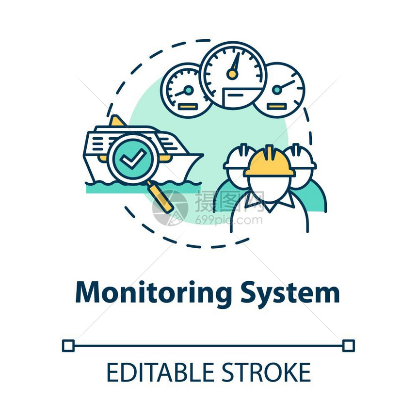 船舶员工作构想细线插图矢量孤立大纲rgb彩色图画图片