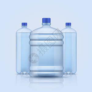 蓝色容器空塑料透明水桶插画