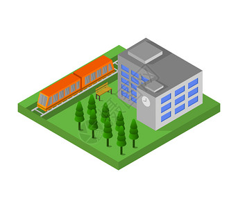 等度列车站桔色火车设计矢量图背景图片