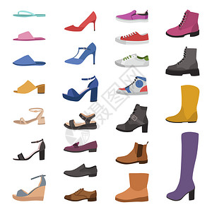 靴子收集各种款式的男鞋和女鞋插画