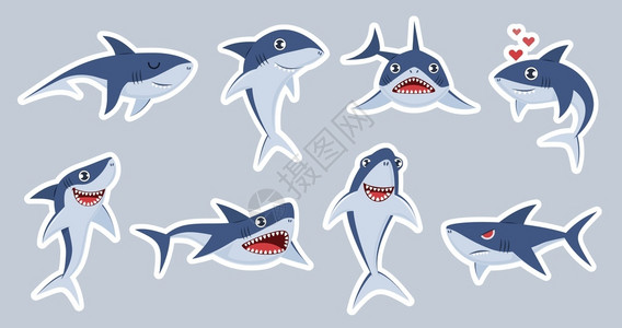 可爱快乐鲨鱼游泳贴纸图片