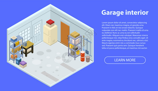 油漆家具车库内部横幅网络设计矢量图插画