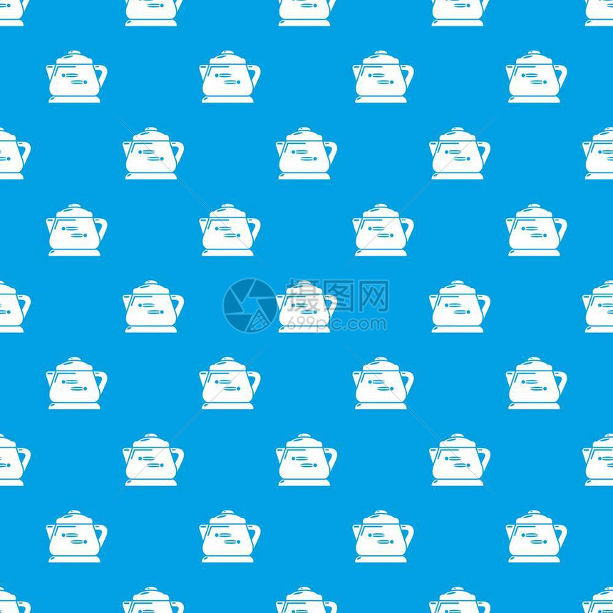 平铺茶壶蓝色矢量背景图图片