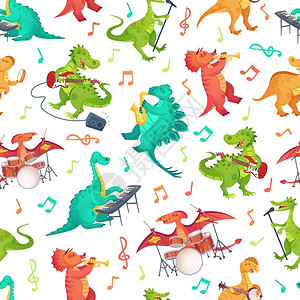 音乐玩具恐龙卡通音乐恐龙插画