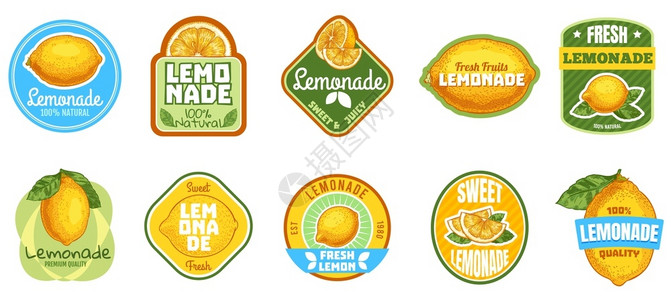 水果标签便利贴柠檬水标签天插画