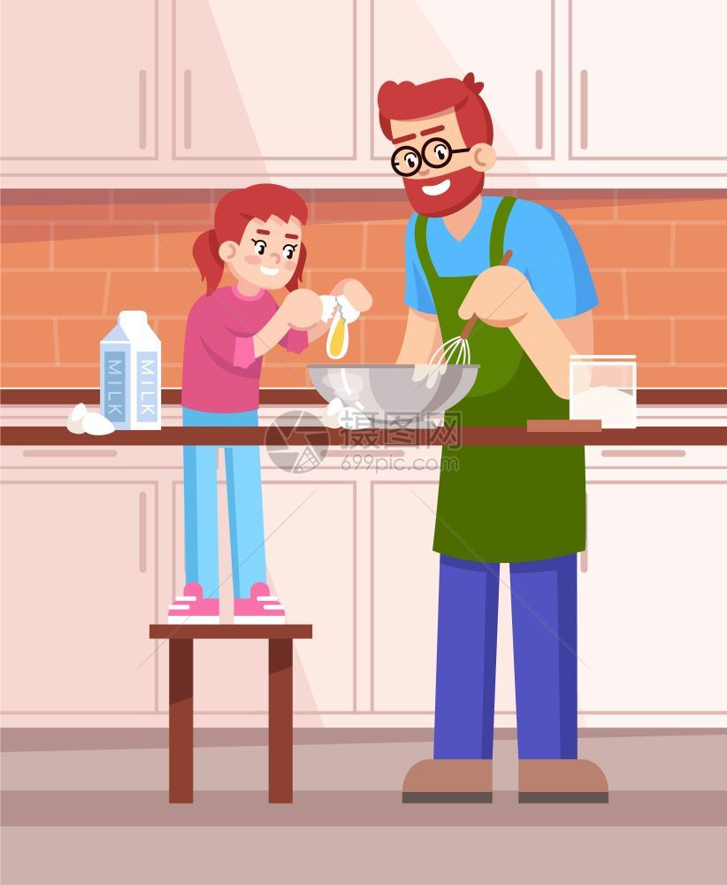 父亲和孩子烹饪糕点图片